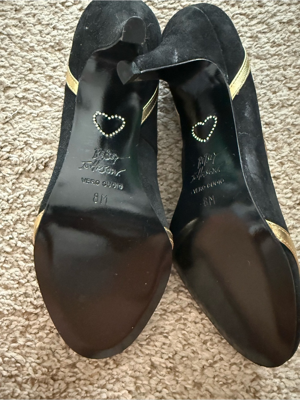 Betsey Johnson Black and Gold T-Strap Heels - Picture 2 of 3